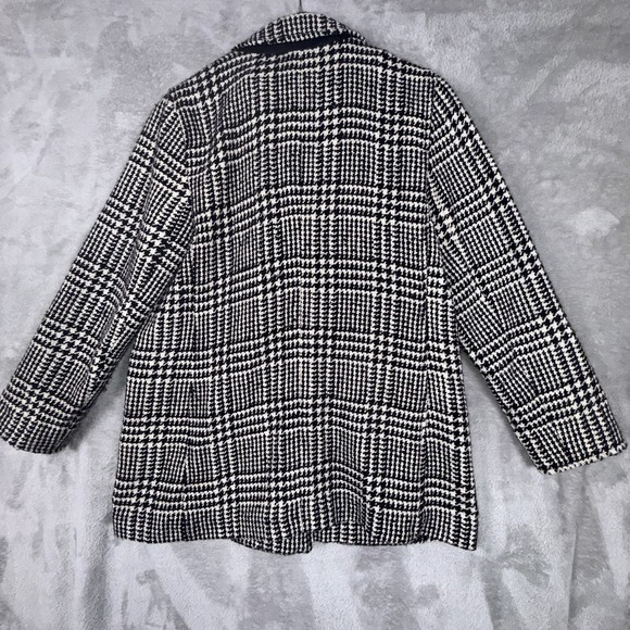 Talbots Women's Black & Off White Houndstooth Plaid Longer Coat Jacket Sz 14 - Picture 4 of 16
